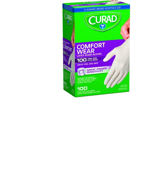 Medline Curad Comfort Wear Latex Exam Gloves, Powder-Free, One Size Fits Most, 100 count (Pack of 10)