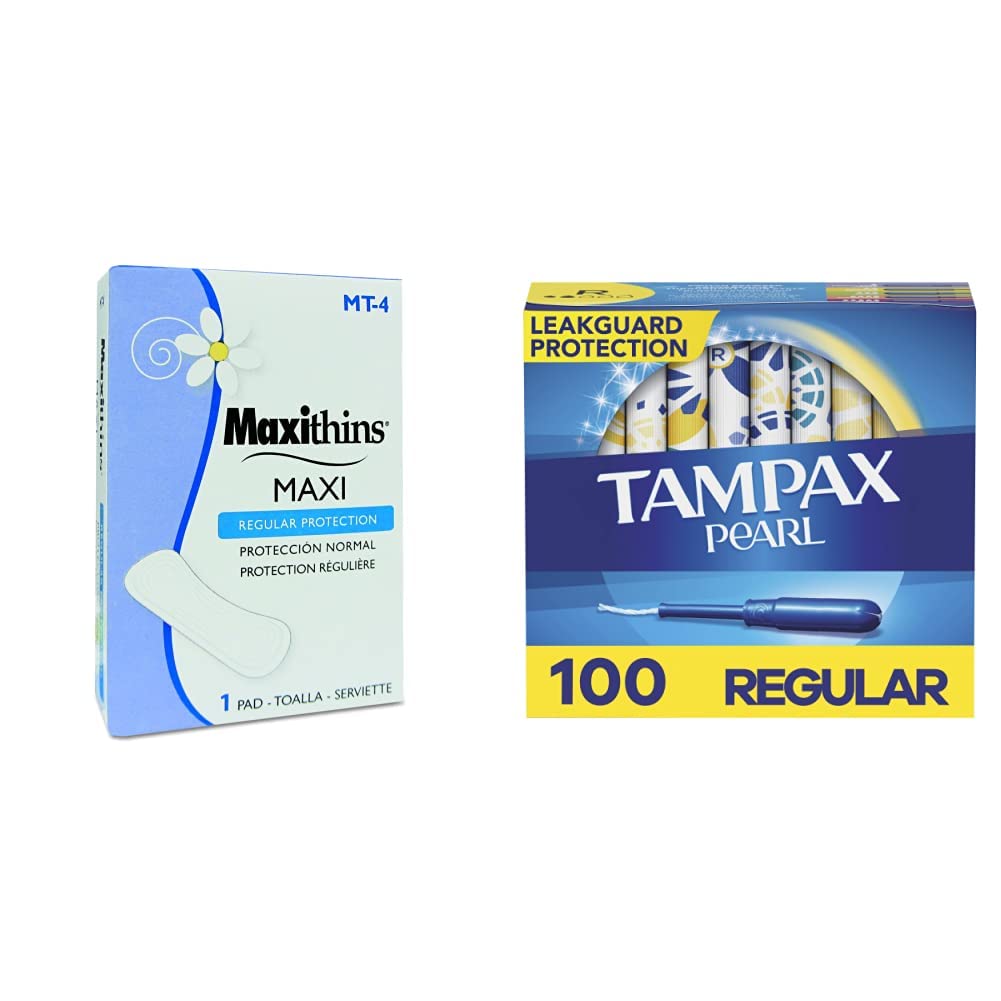 HOSPECO MT4 Maxithins Vended Sanitary Napkins #4 (Case of 250) and Tampax Pearl Tampons (100 Count)