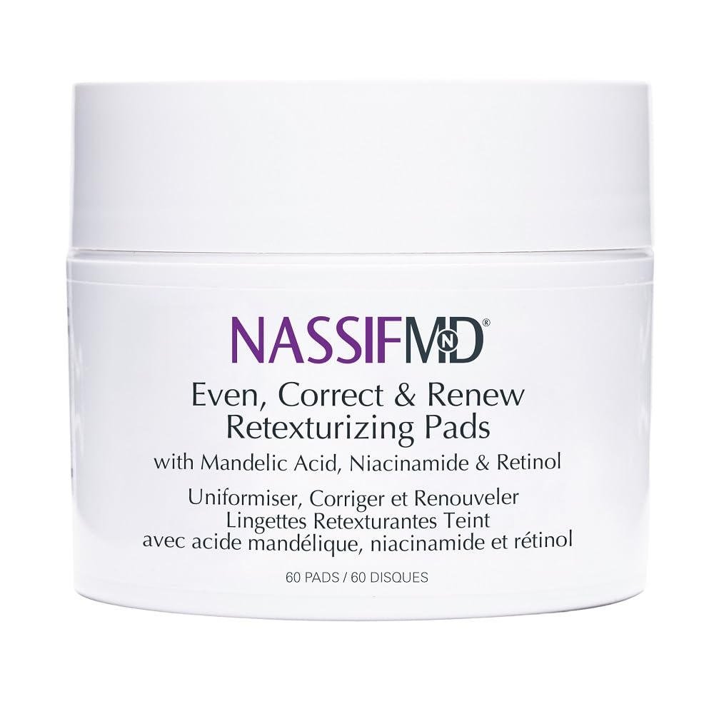 NassifMD Even, Correct & Renew Retexturizing Pads | Chemical Peel for Face | Whitehead, Closed Comedone and Acne Marks Skin Resurfacing Pads | Hyperpigmentation Treatment for Face