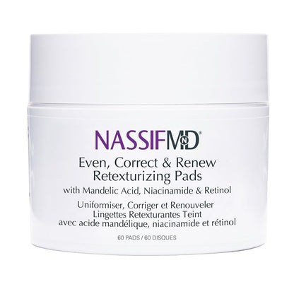 NassifMD Even, Correct & Renew Retexturizing Pads | Chemical Peel for Face | Whitehead, Closed Comedone and Acne Marks Skin Resurfacing Pads | Hyperpigmentation Treatment for Face