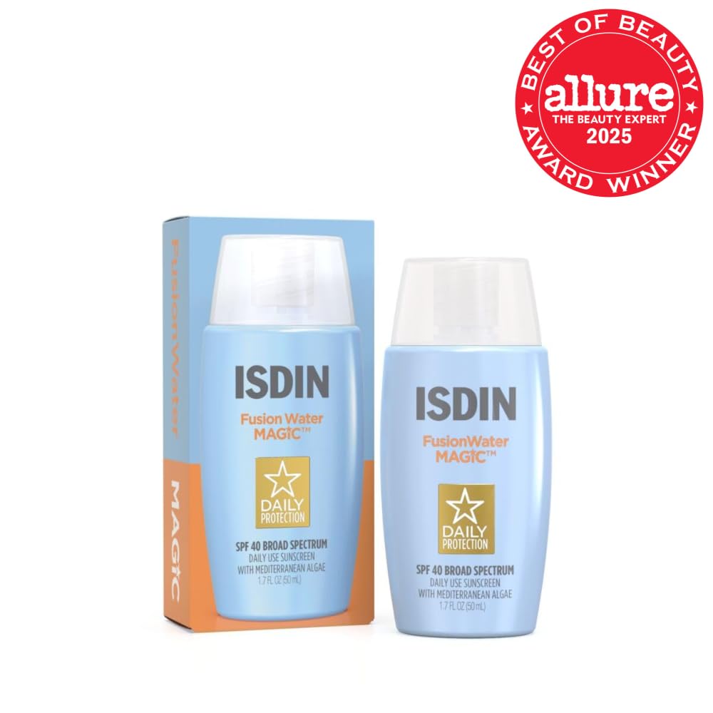 ISDIN Fusion Water MAGIC, Ultralight Broad Spectrum SPF 40 Sunscreen with Hyaluronic Acid and Vitamin E, 50ml