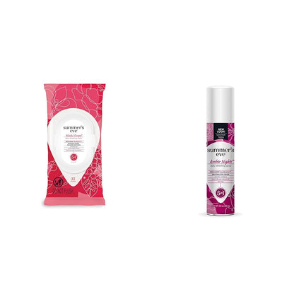 Summer's Eve Blissful Escape Wipes 32 Count and Amber Nights Spray Feminine Care Bundle