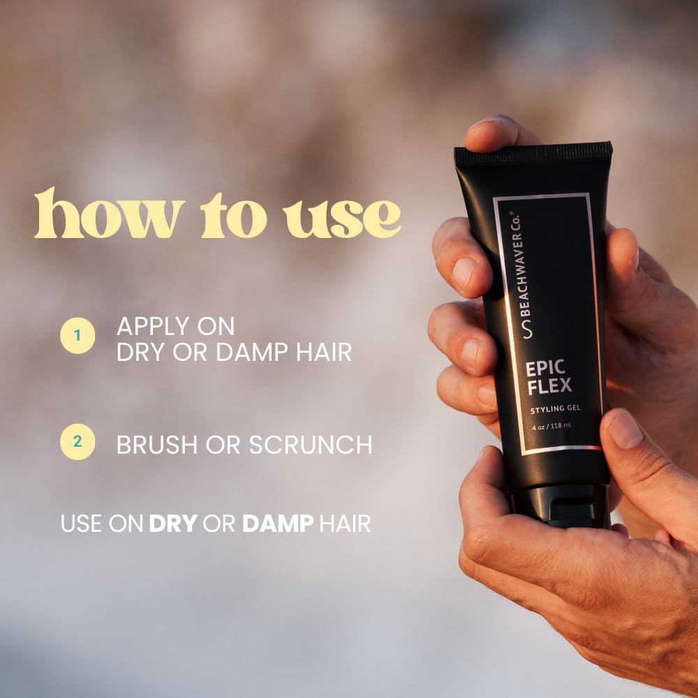 The Beachwaver Co. Epic Flex Styling Gel - Full Size (4 Oz) | Lightweight, Plant-Based Vegan Hair Gel w/Rice Protein & Botanicals | Flexible Hold, Frizz Control, Style Definition | Bali Beach Night