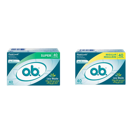 o.b. Tampons | Non-Applicator Tampon Bundle | Regular Tampons, 40ct and Super Tampon, 40ct