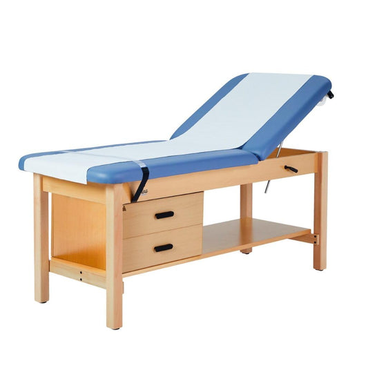 Aristo H-Brace Tilted Treatment Table with Shelf and Drawers, 500 lbs Weight Capacity, Blue