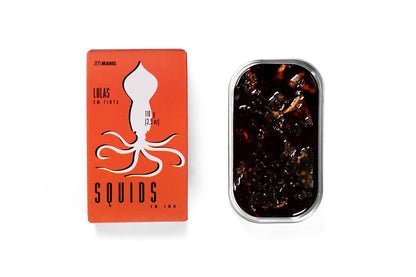 Spanish Squids Canned in Ink | Wild Caught, B Vitamins, Omega-3 | Tinned Seafood by Ati Manel | 1 x 110g Can