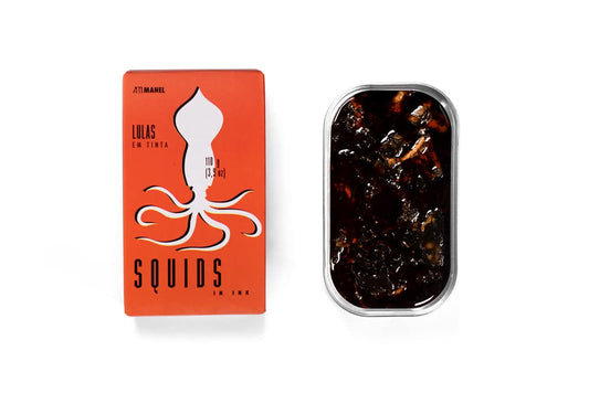 Spanish Squids Canned in Ink | Wild Caught, B Vitamins, Omega-3 | Tinned Seafood by Ati Manel | 1 x 110g Can