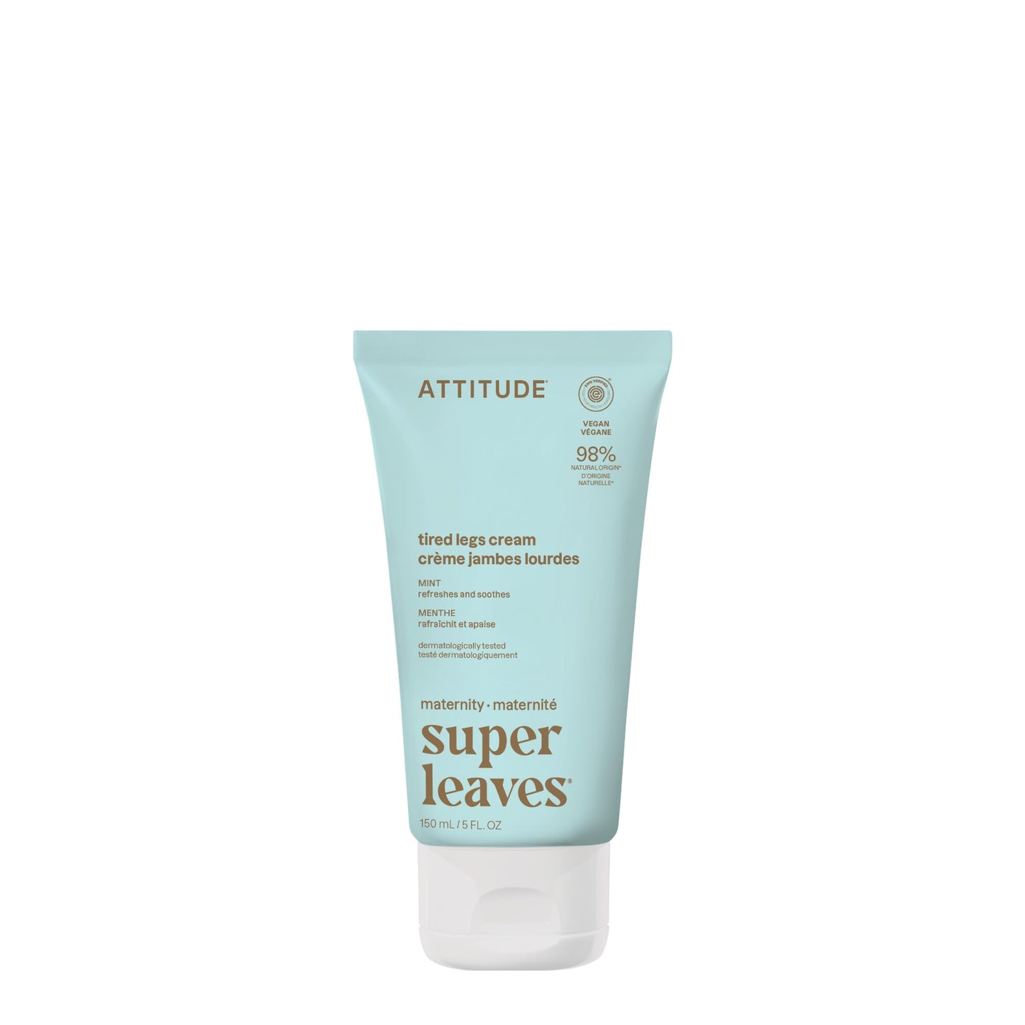 ATTITUDE Pregnancy Tired Legs Cream, EWG Verified, Dermatologically Tested, Plant and Mineral-Based, Vegan Maternity Products, Soothing and Refreshing Mint, 5 Fl Oz