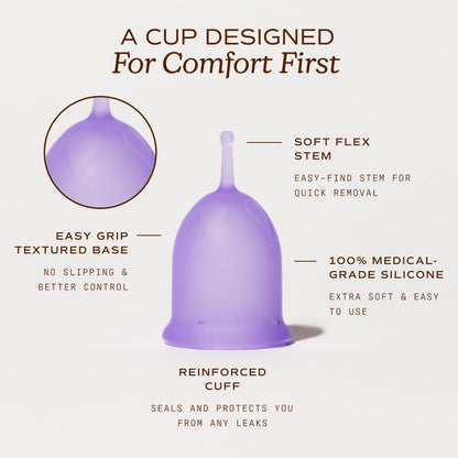 August Period Cup for Women - 36 mL Capacity, 8-12h Protection, Flexible, Soft Silicone Menstrual Cups with Cotton-Sateen Pouch, Reusable and Beginner-Friendly with Easy Step-by-Step Guide