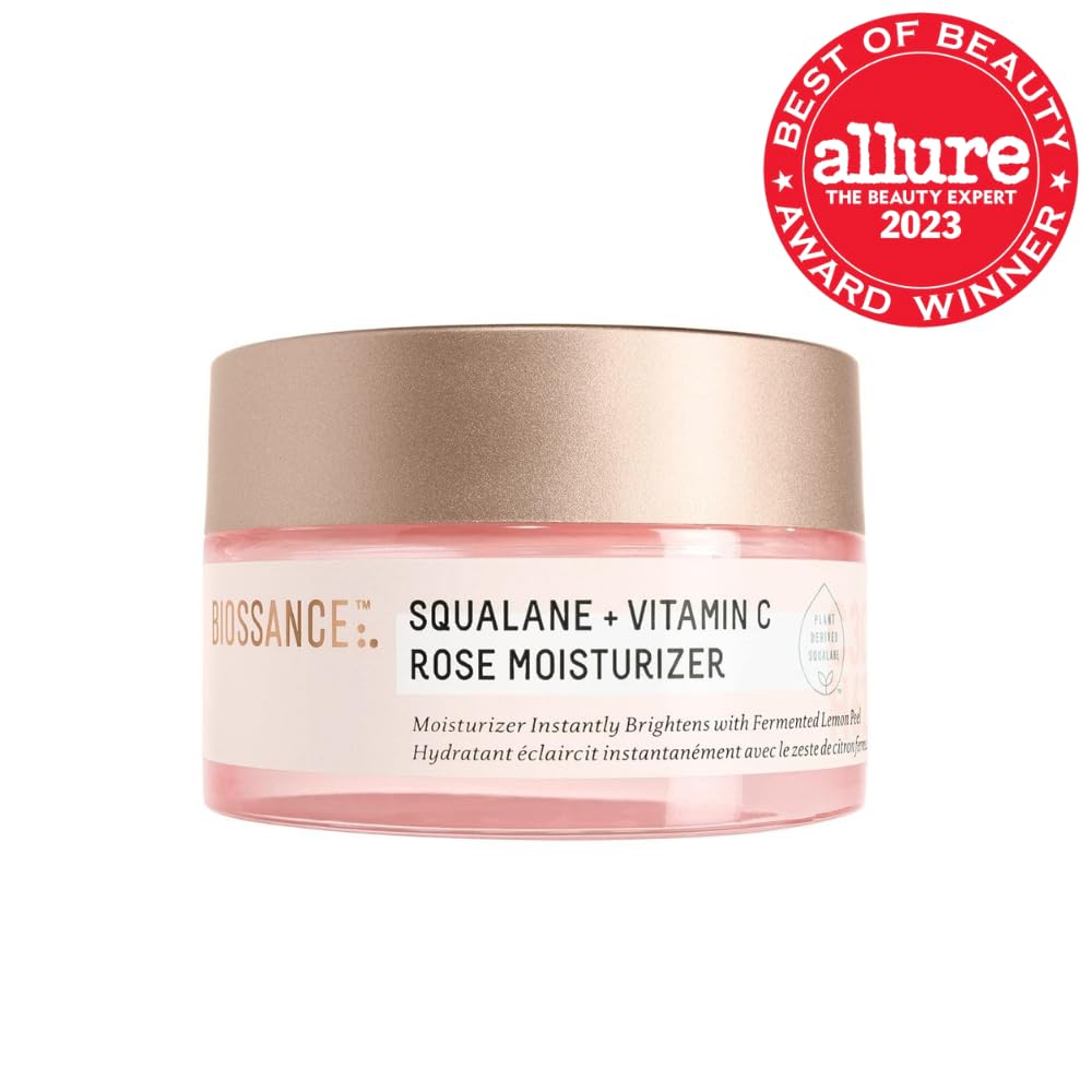 Biossance Squalane + Vitamin C Rose Face Moisturizer – Antioxidant-Rich Day/Night Face Lotion – Hydrates and Smooths Fine Lines – Even Skin Tone & Reduce Discoloration – For Radiant Skin, 1.69 Fl Oz