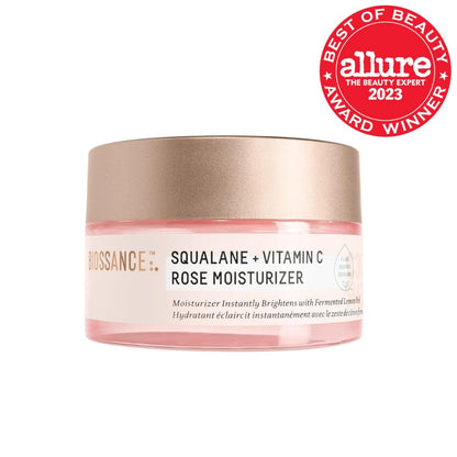 Biossance Squalane + Vitamin C Rose Face Moisturizer – Antioxidant-Rich Day/Night Face Lotion – Hydrates and Smooths Fine Lines – Even Skin Tone & Reduce Discoloration – For Radiant Skin, 1.69 Fl Oz