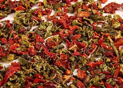 Gourmanity Dried Red and Green Bell Peppers Mix, 32oz Flavorful Diced Peppers Fresh and Appetizing, Perfect for Ramen Toppings Soups Stir-Frys and Stews, All Natural, Packed in a Resealable Bag