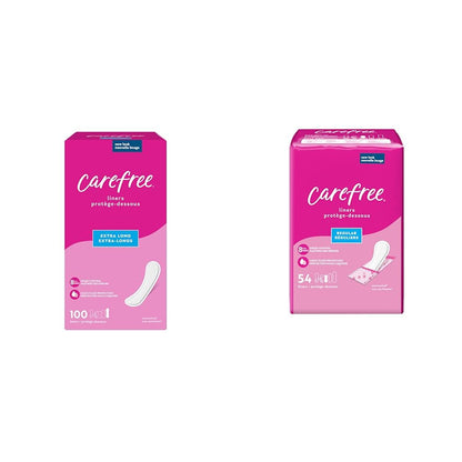Carefree Panty Liners, Extra Long Liners, Unwrapped, Unscented, 100ct (Packaging May Vary) & Panty Liners, Regular Liners, Wrapped, Unscented, 54ct (Packaging May Vary)
