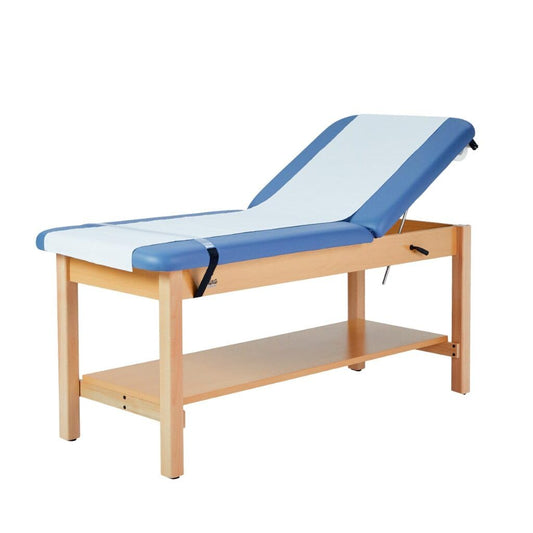 Aristo H-Brace Tilted Treatment Table with Shelf and Cabinet, 500 lbs Weight Capacity, Blue