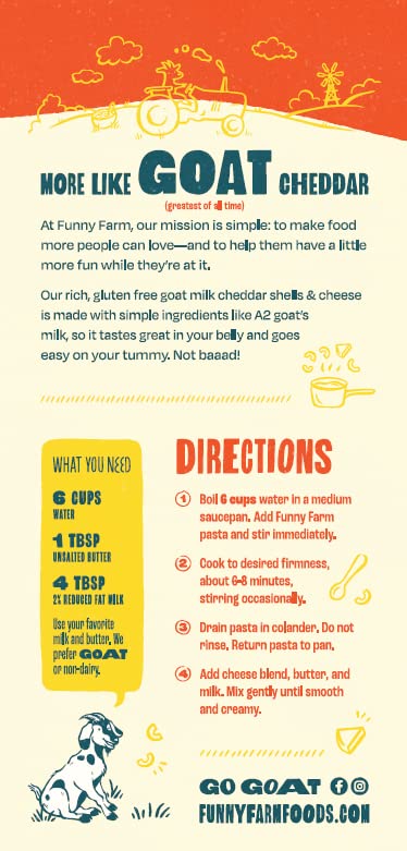 Funny Farm A2 Milk Gluten Free Macaroni and Cheese | Brown Rice & Quinoa Pasta with Cheddar Cheese Flavor - Goat Cheese Mac and Cheese Dinner Bundle | A2 Goat Milk Cheese Powder Base with Gluten-Free Noodles - Goats Milk Based Cheddar Cheese