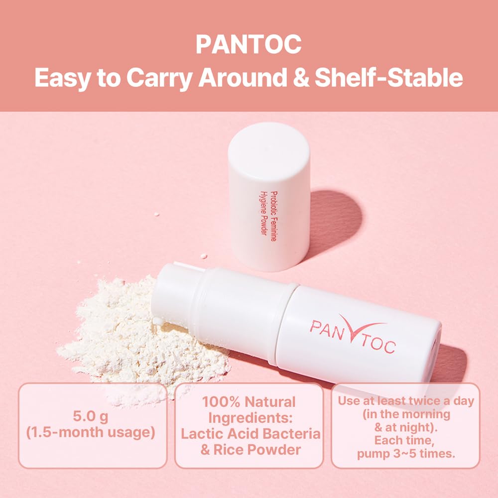 PANTOC Probiotic Feminine Hygiene Powder Spray – Vaginal Probiotic Powder Spray Supports, Balances & Maintains Feminine Flora pH Levels – 5.0g (Shelf Stable)