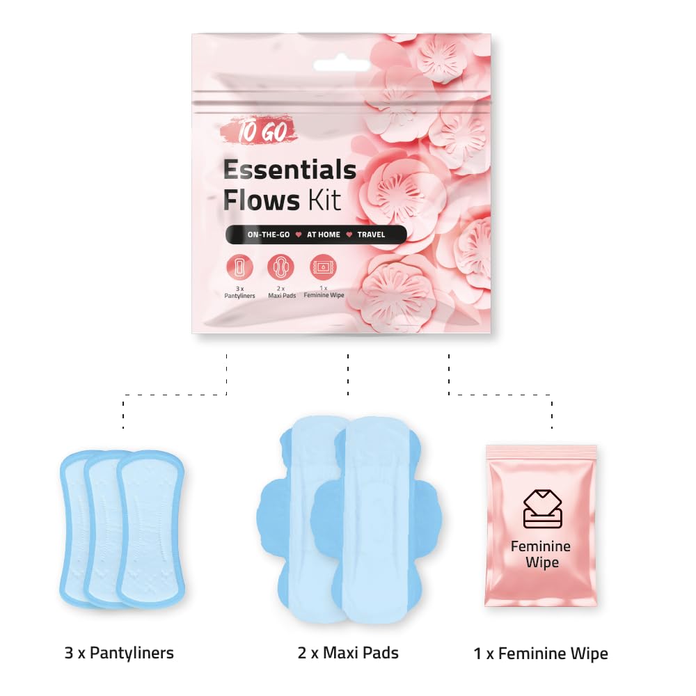 pH Advantage Essential Flows Period Kit - 3 Pantyliners, 2 Maxi Pads & Feminine Wipe | Hygiene Essentials for School, First Period