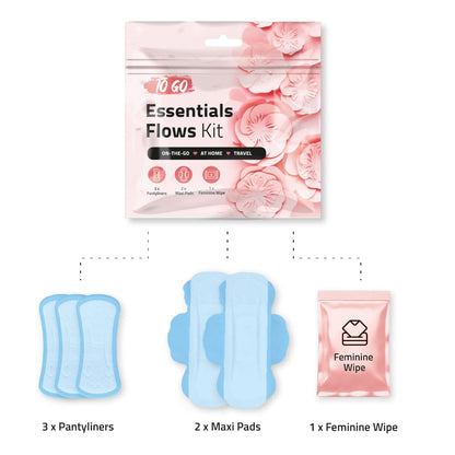 pH Advantage Essential Flows Period Kit - 3 Pantyliners, 2 Maxi Pads & Feminine Wipe | Hygiene Essentials for School, First Period