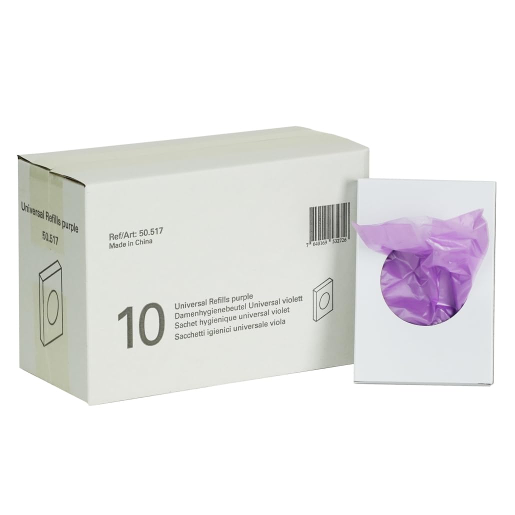 Universal Feminine Disposal Bags for Menstrual Care Products- 10 Pack- Purple- 30ct Refill Box- for Disposal of Tampons, Pads, Hygiene Products