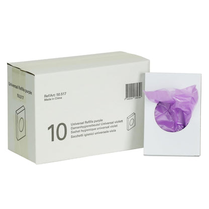 Universal Feminine Disposal Bags for Menstrual Care Products- 10 Pack- Purple- 30ct Refill Box- for Disposal of Tampons, Pads, Hygiene Products