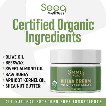 Organic Vulva Balm, Intimate Skins Care, Menopause Support, Relieves Feminine Dryness, Itching, Burning, Redness, Irritation - All Natural - 2 oz