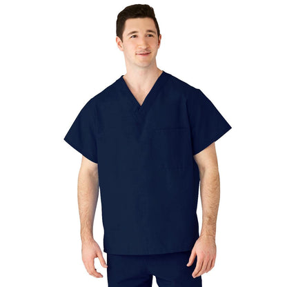 Medline M610NNTL-CM AngelStat Unisex Reversible V-Neck Scrub Top with 2 Pockets, Navy, Color Code, Large