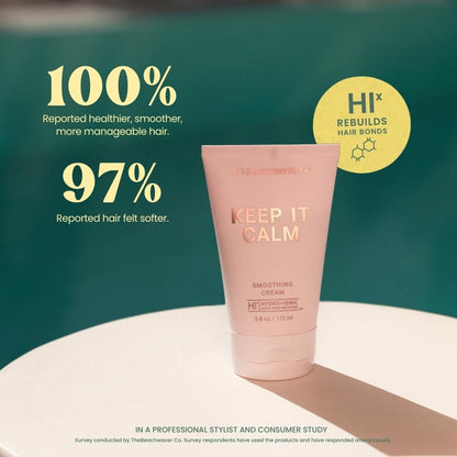 The Beachwaver Co. Keep It Calm Smoothing Cream - Full Size (3.8 Oz) | Styling Cream for Smooth, Sleek Hair | Anti-Frizz Flyaway Tamer w/HiX Vegan Bond Multipliers | Polynesian Pink Sugar