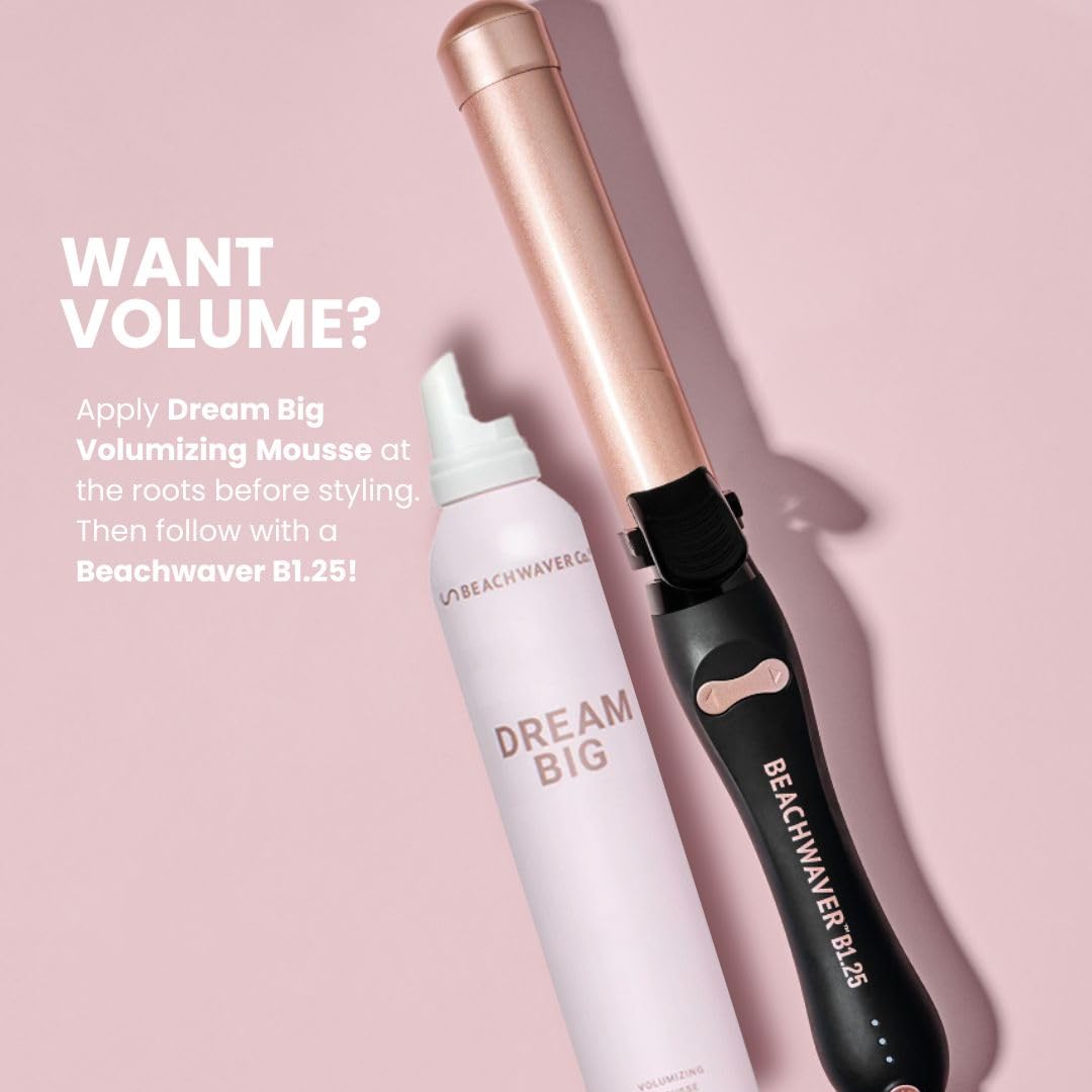 The Beachwaver Co. Dream Big Volumizing Mousse - Full Size (7 Oz) | Lightweight, Flexible Vegan Mousse for Volume & Hold | Add Fullness to Damp or Dry Hair | Polynesian Pink Sugar Fragrance