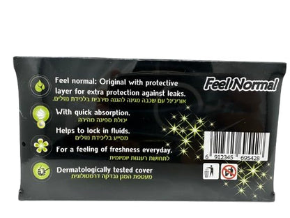 Feel Normal Disposable Black Panty Liners for Women 36 pcs with Protective Layer for Extra Protection Against Leaks. Pack of 2