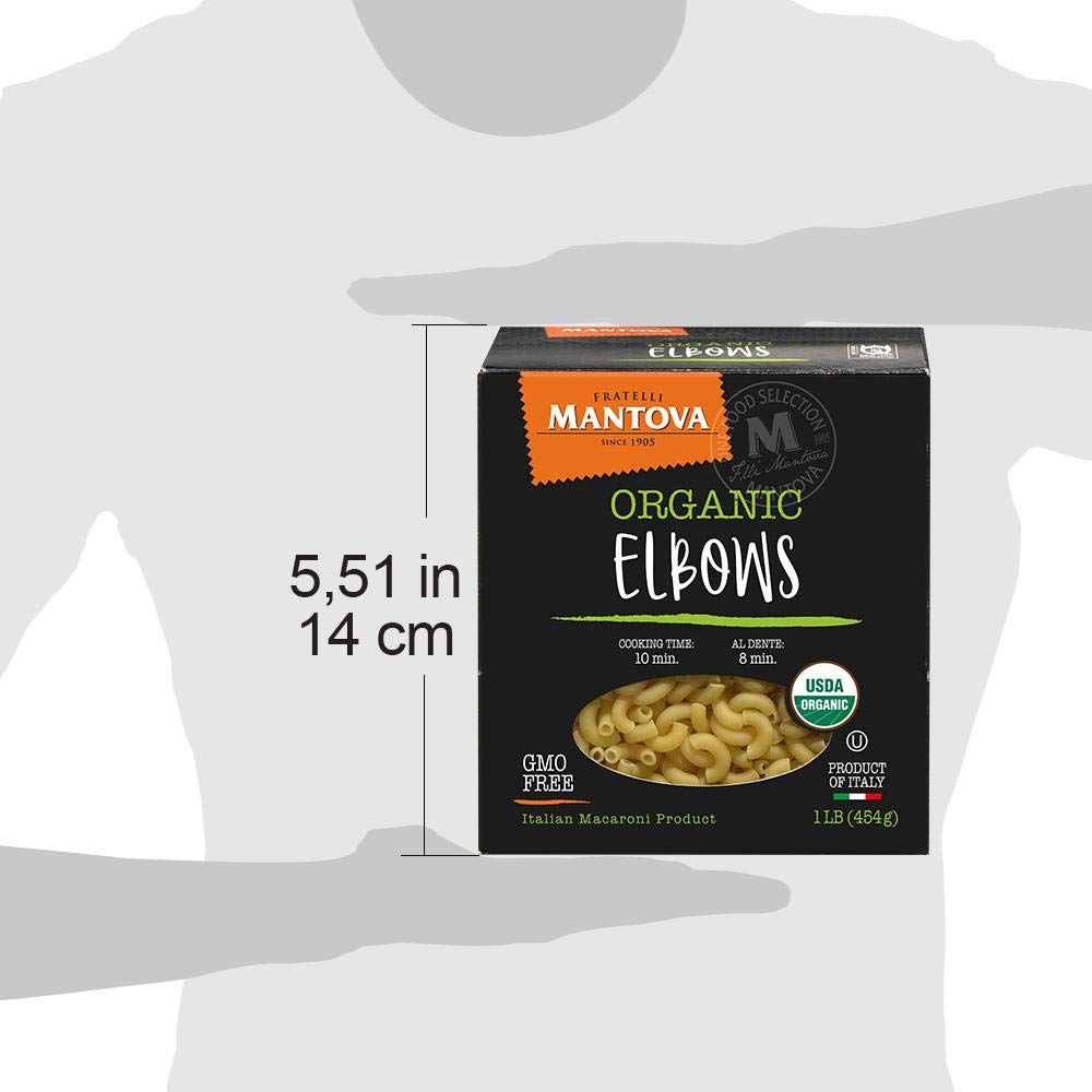 Mantova Organic Elbow Pasta - Premium Quality Organic Durum Semolina Macaroni, Perfect for Soups, Salads, and Classic Pasta Dishes, 1 lb Bags (Pack of 6), Authentic Italian Taste