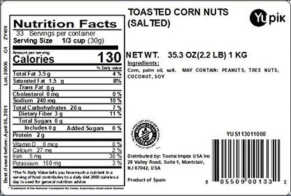 Yupik Toasted Corn Nuts, Salted, 2.2 lb (35.2 oz), Gluten-Free, Kosher, Vegan, Roasted Corn Kernels, Seasoned with Salt, Source of Fiber, Crunchy Snack, Ideal for Game Night & BBQ