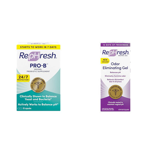 Rephresh Pro-B Probiotic Supplement for Women, 30 Oral Capsules & Odor Eliminating Vaginal Gel, 4ct (0.07oz)