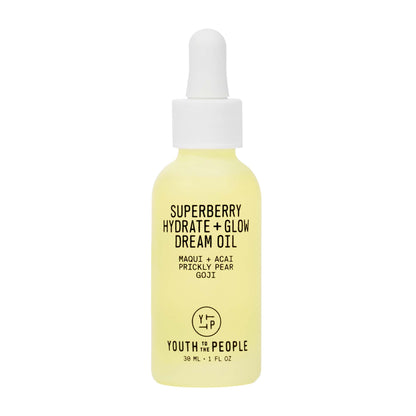 Youth To The People Superberry Hydrate + Glow Dream Face Oil - Revives Dull + Dry Skin, Boosts Radiance, Hydrating, Ultra-Lightweight Formula, Vitamin C, Squalane, Omega Oils, Vegan - 1 fl oz