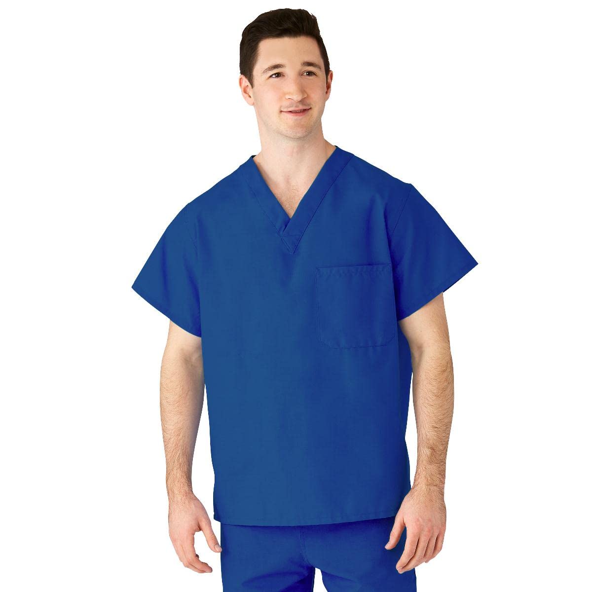 Medline AngelStat Unisex Reversible V-Neck Scrub Top, 2 Pockets, Sapphire, Size Medium
