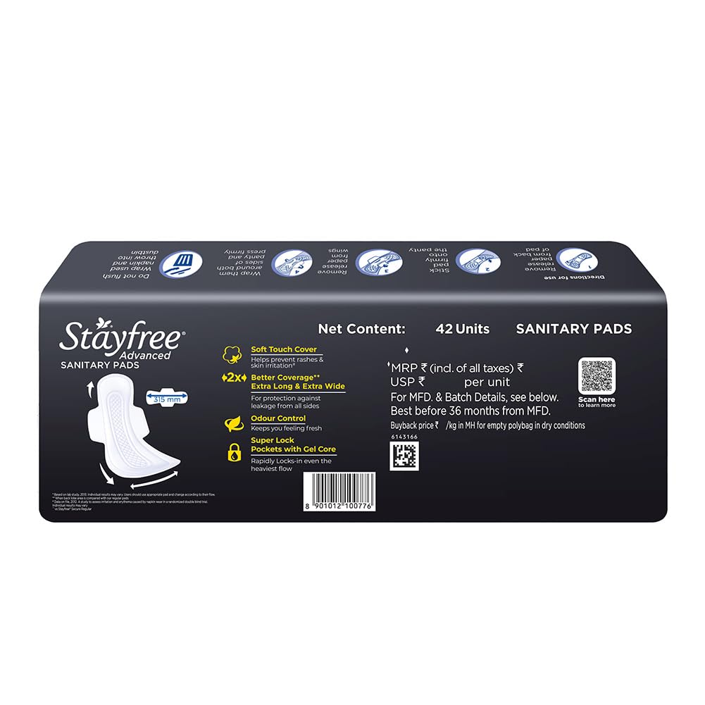 Stayfree Advanced XXL | 42 Pads | All Night Ultra Comfort Sanitary Pads for Women |