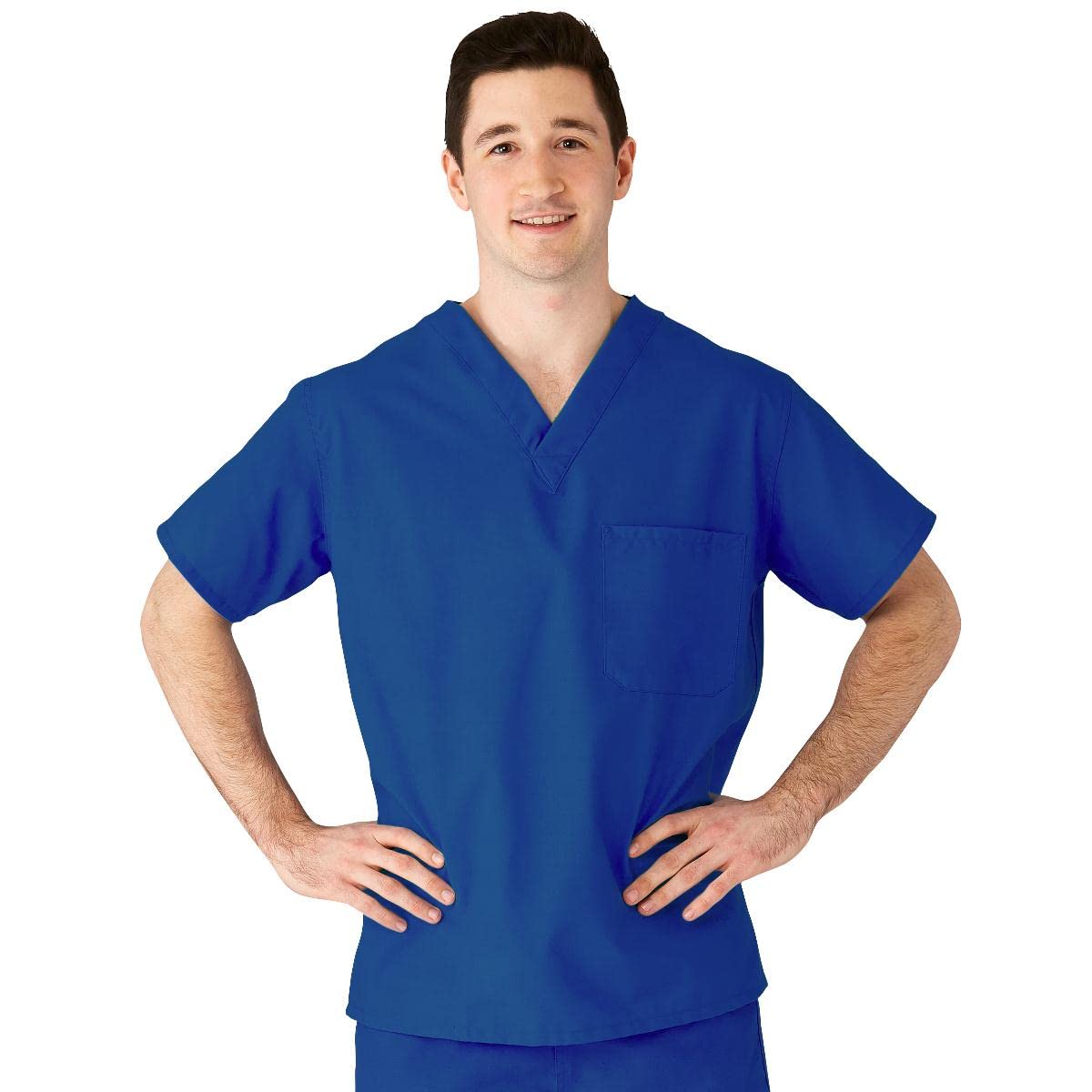 Medline AngelStat Unisex Reversible V-Neck Scrub Top, 2 Pockets, Sapphire, Size Medium