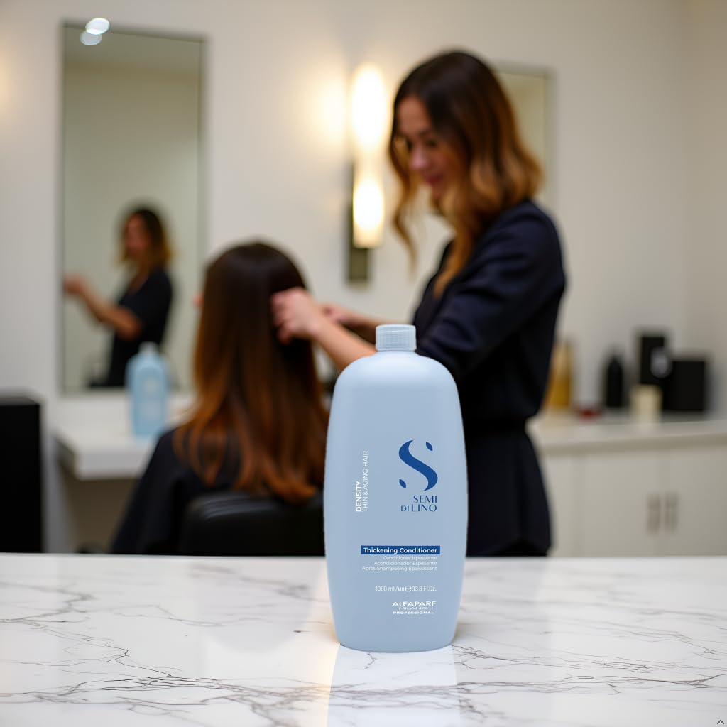 ALFAPARF MILANO Semi di Lino Density Thickening Conditioner - Peptides & Amido Acids - Fine & Thin Hair - Detangles, Softens - Adds Body & Volume for Revitalized, Youthful & Thicker Hair