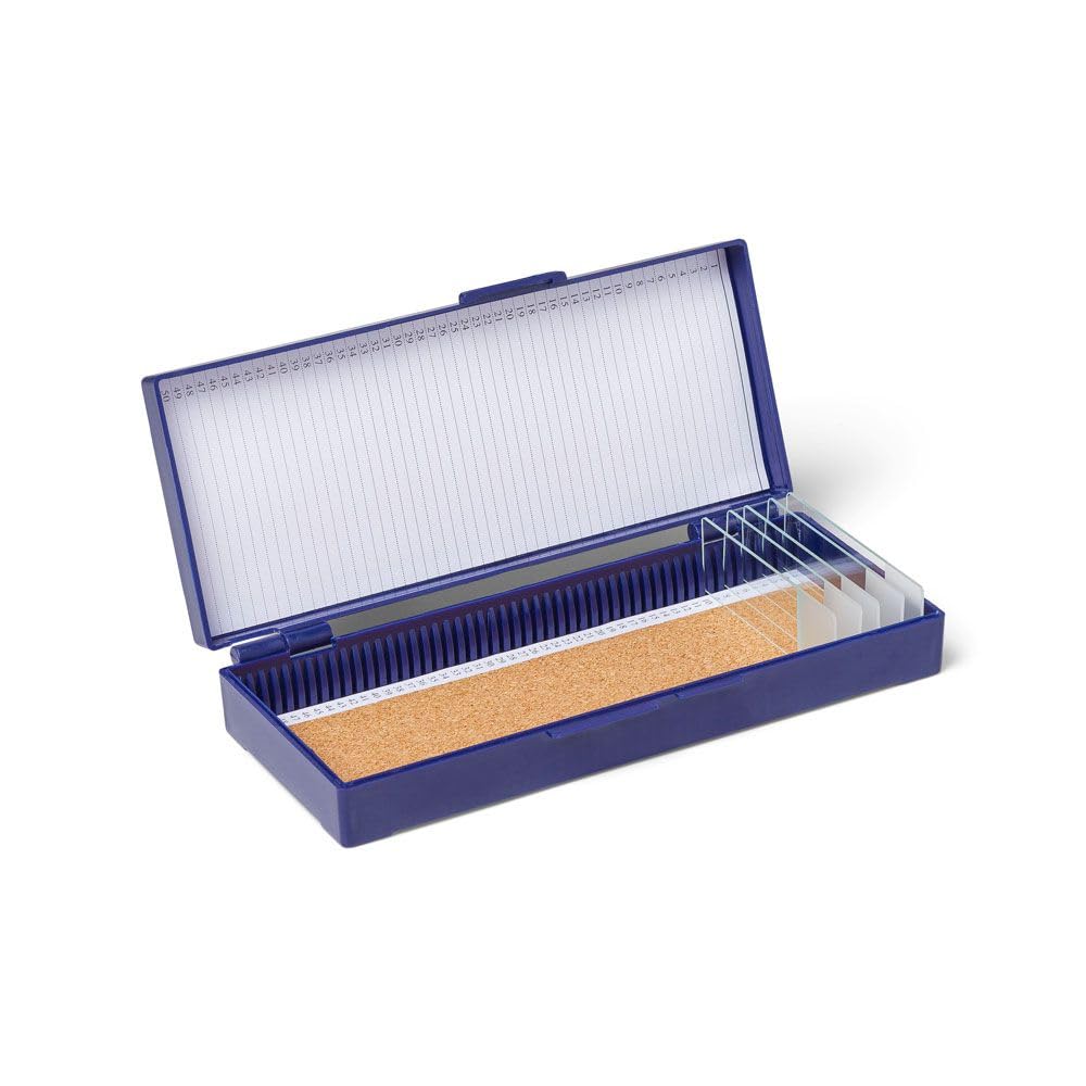 United Scientific™ 50-Place Microscope Slide Box, ABS, Blue