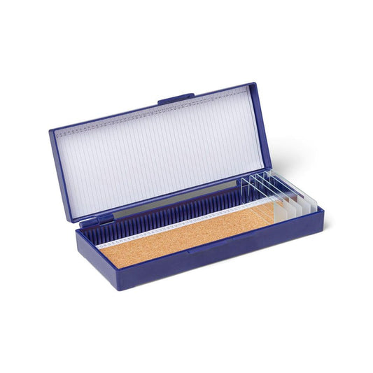 United Scientific™ 50-Place Microscope Slide Box, ABS, Blue