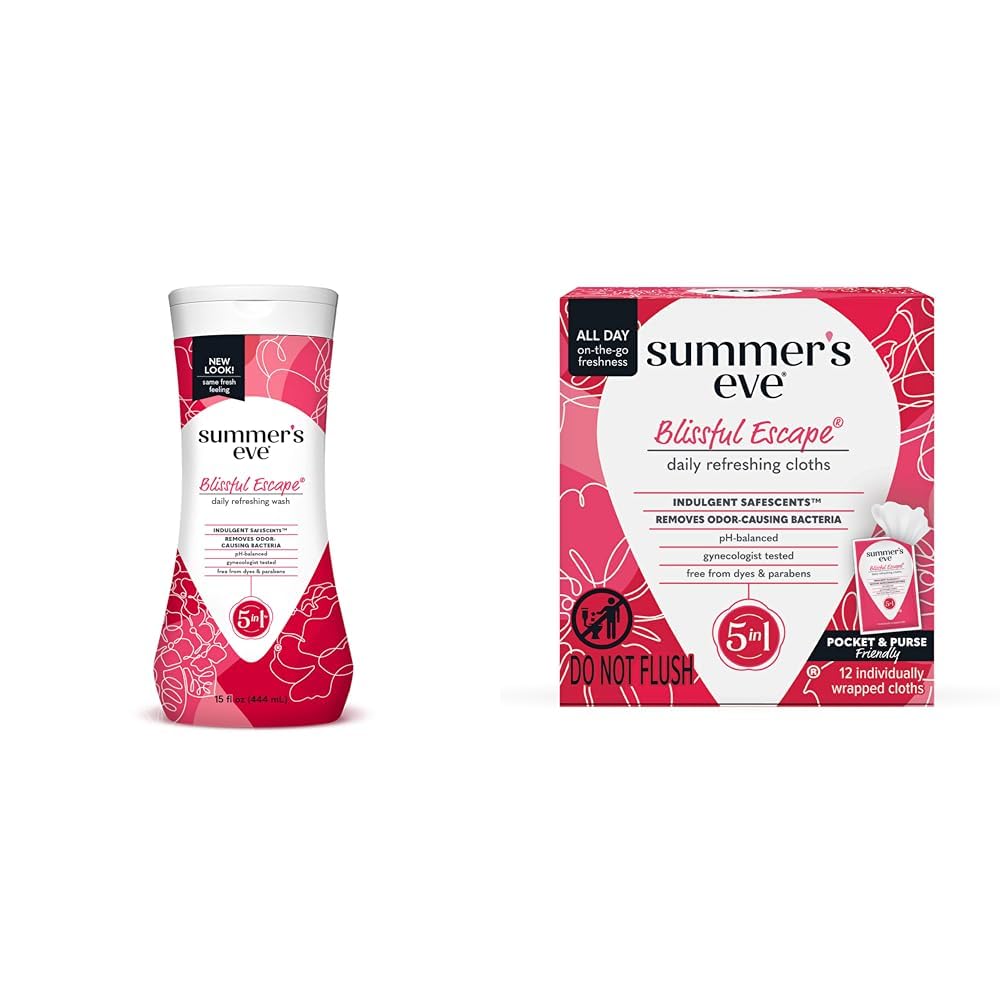 Summer's Eve Blissful Escape Body Wash & Wipes Bundle, Refreshing Feminine Hygiene, Removes Odor, pH Balanced