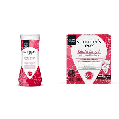 Summer's Eve Blissful Escape Body Wash & Wipes Bundle, Refreshing Feminine Hygiene, Removes Odor, pH Balanced