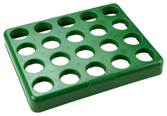 Caplugs Evergreen 240-3500-G10 CTR Series – 30 mL and 50 mL Centrifuge Tube Rack, 6 Pack, Green Polystyrene (PS), 20 Places, Fits 20 mL Vials, Alpha-Numerically Labeled, Testing, Storage, Laboratory
