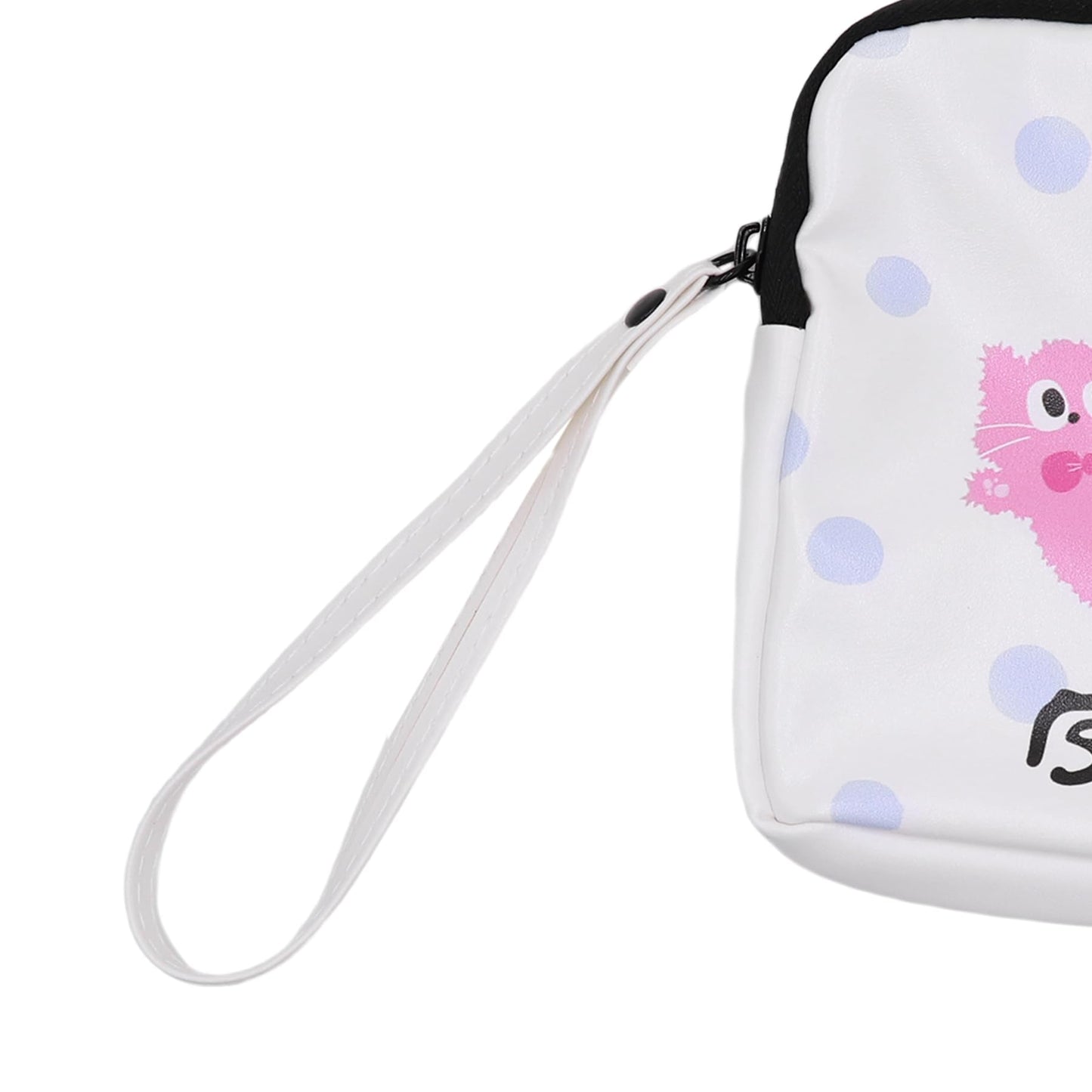 Period Bag Feminine Pads Storage Bag with Wrist Strap PU Tampon Holder Organizer Pouch Small Square Make Up Bag,Pink Cat