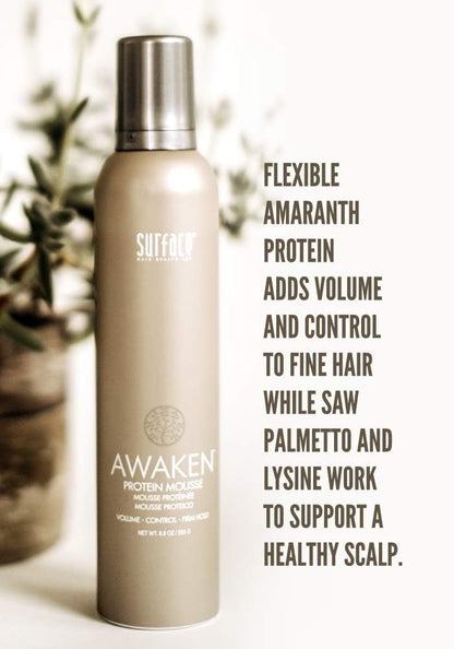 Surface Hair - Awaken Mousse: Color Safe, Volumizing, Firm Hold Hair Mousse to Thicken Hair, Sulfate-Free, Paraben-Free, 8.8 oz