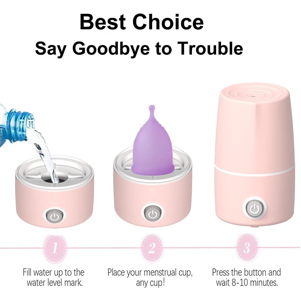 Menstrual Cup Sterilizer Period Cup Steamer Cleaner Machine High Temperature Wash Your Cup 99.9% Dirty 8 Minutes - Feminine Hygiene - Leak-Free (Pink Color)