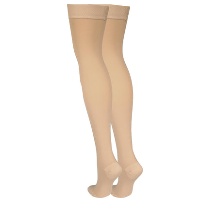 NuVein Medical Compression Stockings, 30-40 mmHg Support, Women & Men Thigh Length Hose, Closed Toe, Beige, Medium