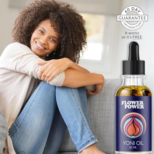 Flower Power Yoni Oil for Vaginal Moisture Support, Nourishing Feminine Care for Vaginal Dryness & Comfort, Blend of Jojoba, Peach Blossom & Sweet Almond Oil for Hydration, Vegan - 30 ml