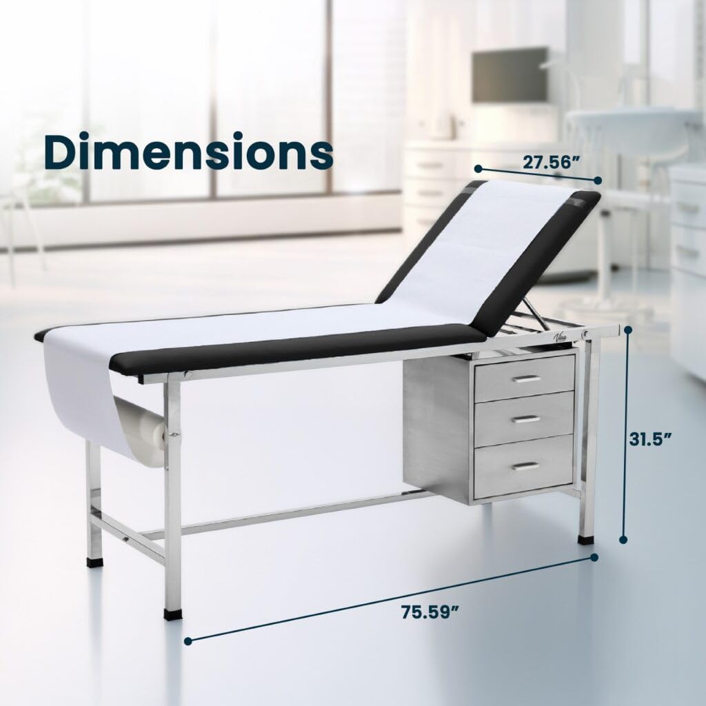 Adjustable Black Medical Exam Table with Drawers and Paper Dispenser