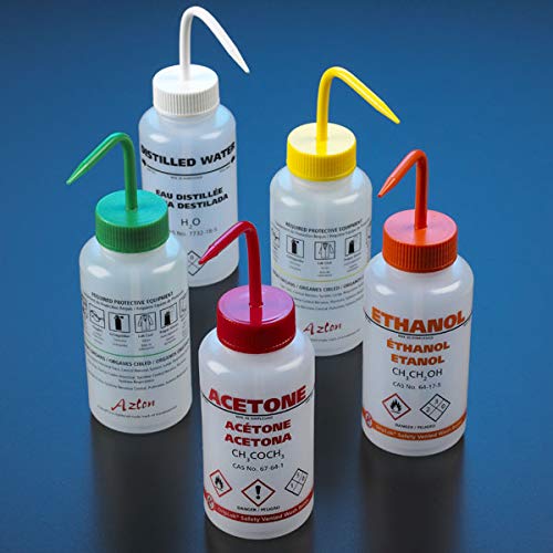 Globe Scientific WGW500AST-GHS GHS Compliant LDPE Wash Bottle Set, 500mL Capacity, Pack of 5