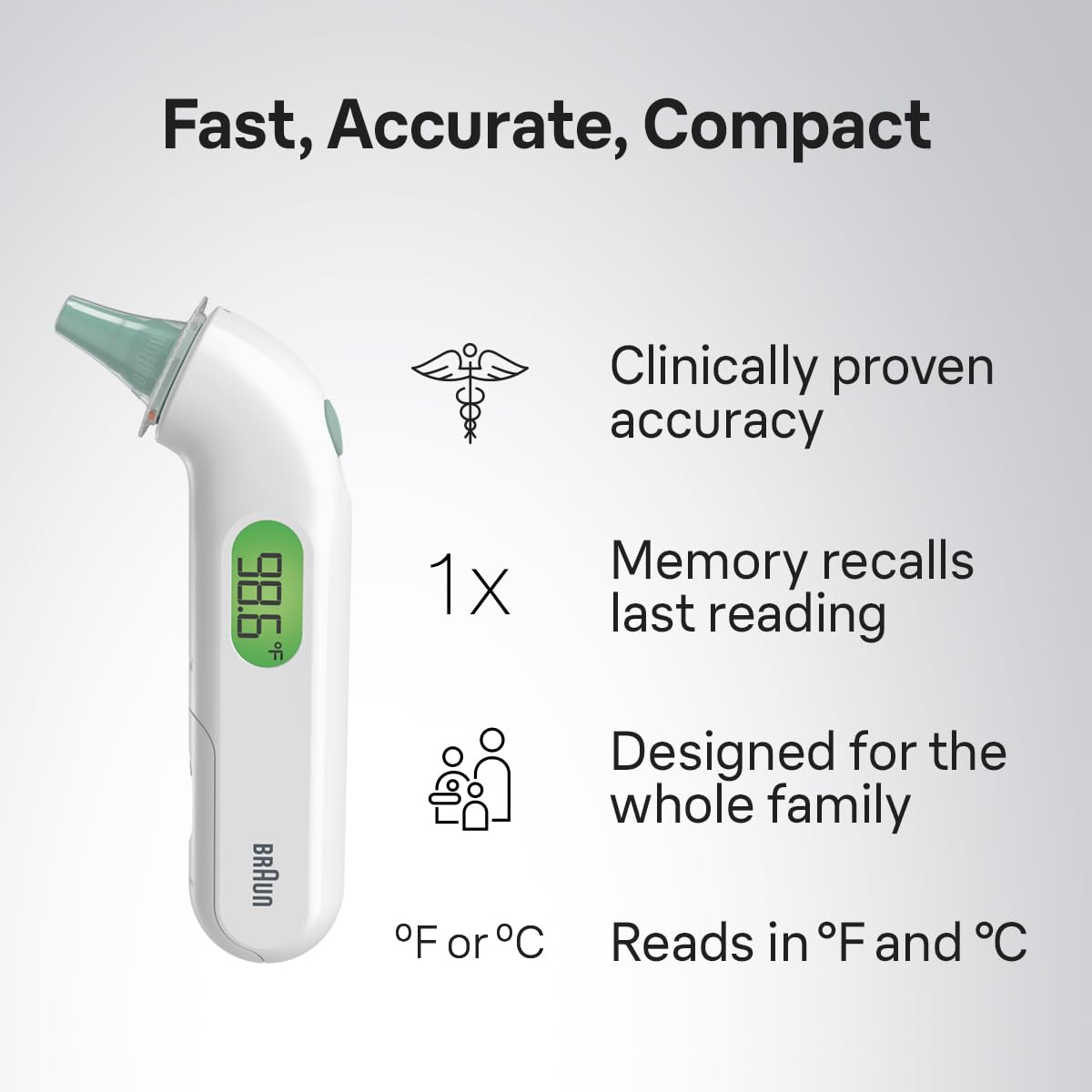 Braun ThermoScan 4 Digital Ear Thermometer for Kids and Adults, Professional Accuracy, Color Coded and Audio Fever Guidance for Babies, Toddlers